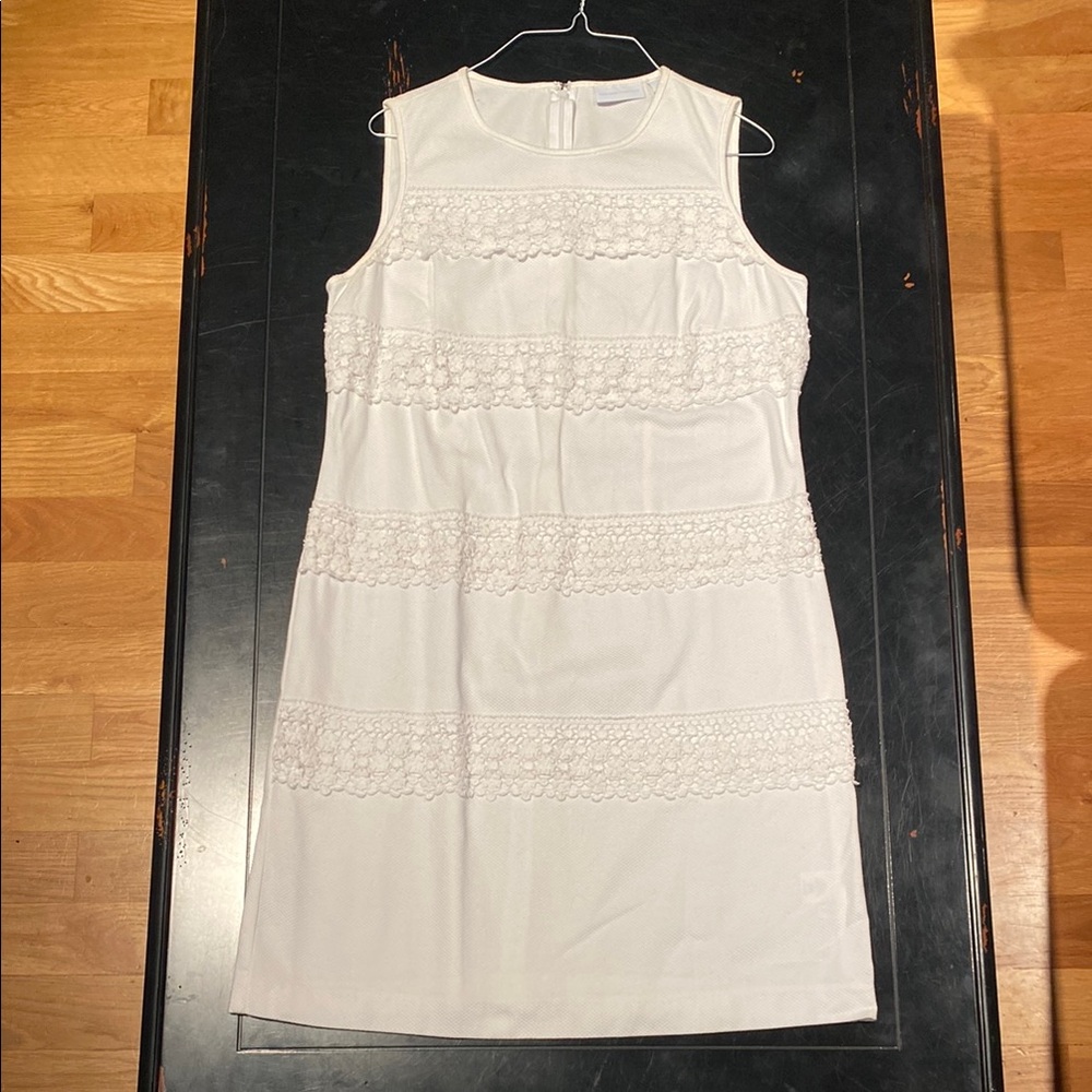 New York & Company White Dress Sz 6 with Embroidery Pattern